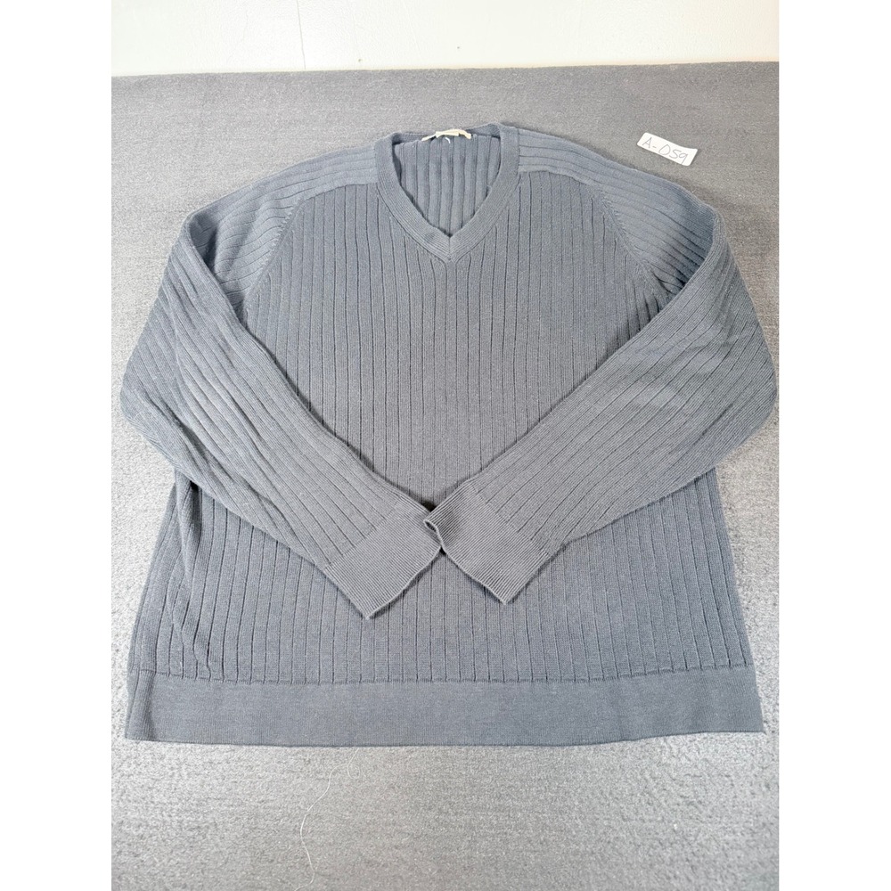 J. Crew Mens Large Black 100% Cotton Ribbed V-Neck Long Sleeve Pullover Sweater